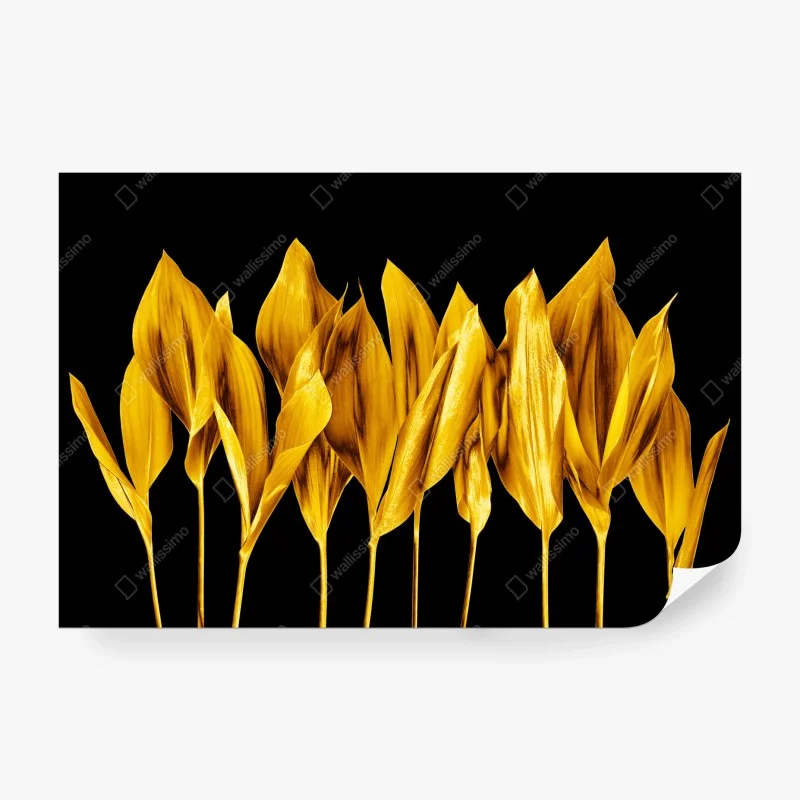 Fototapeta złote liście na czarnym tle