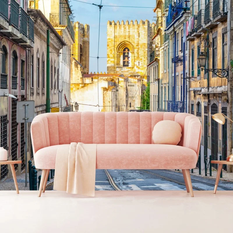 Fototapeta słoneczne tramwaje na zabytkowej ulicy Lizbony