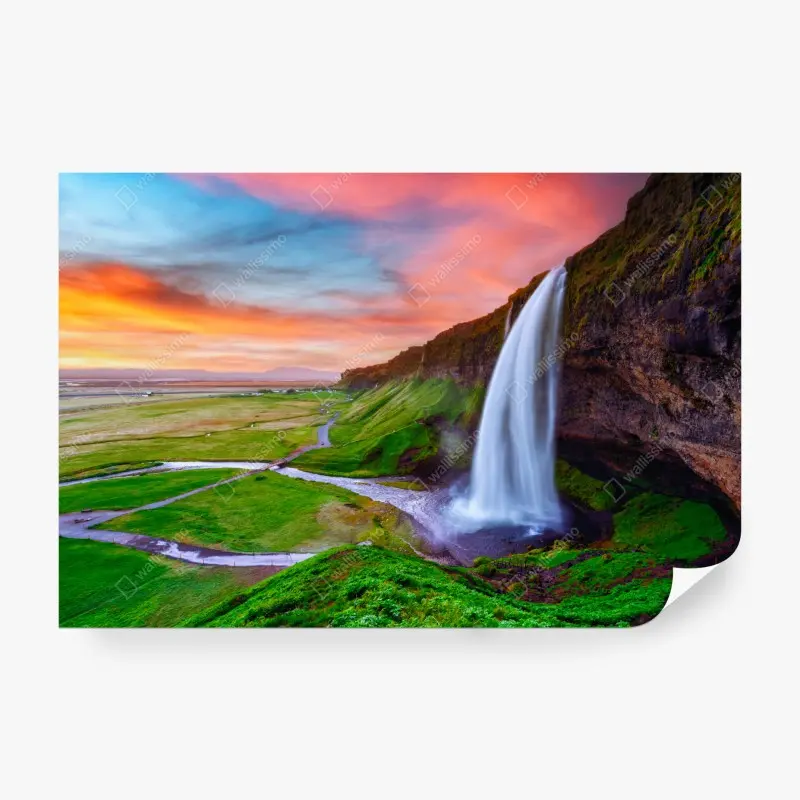 Fototapeta wodospad Seljalandsfoss o zachodzie słońca – Wallissimo® Fototapeta wodospad Seljalandsfoss o zachodzie słońca – Wallissimo®
