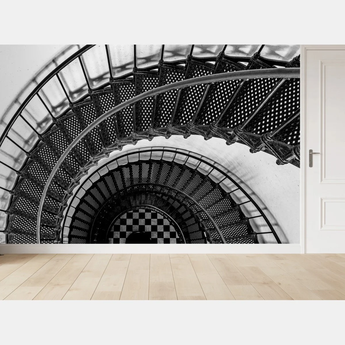 Fototapeta spiralne schody w czerni i bieli – Wallissimo® Fototapeta spiralne schody w czerni i bieli – Wallissimo®