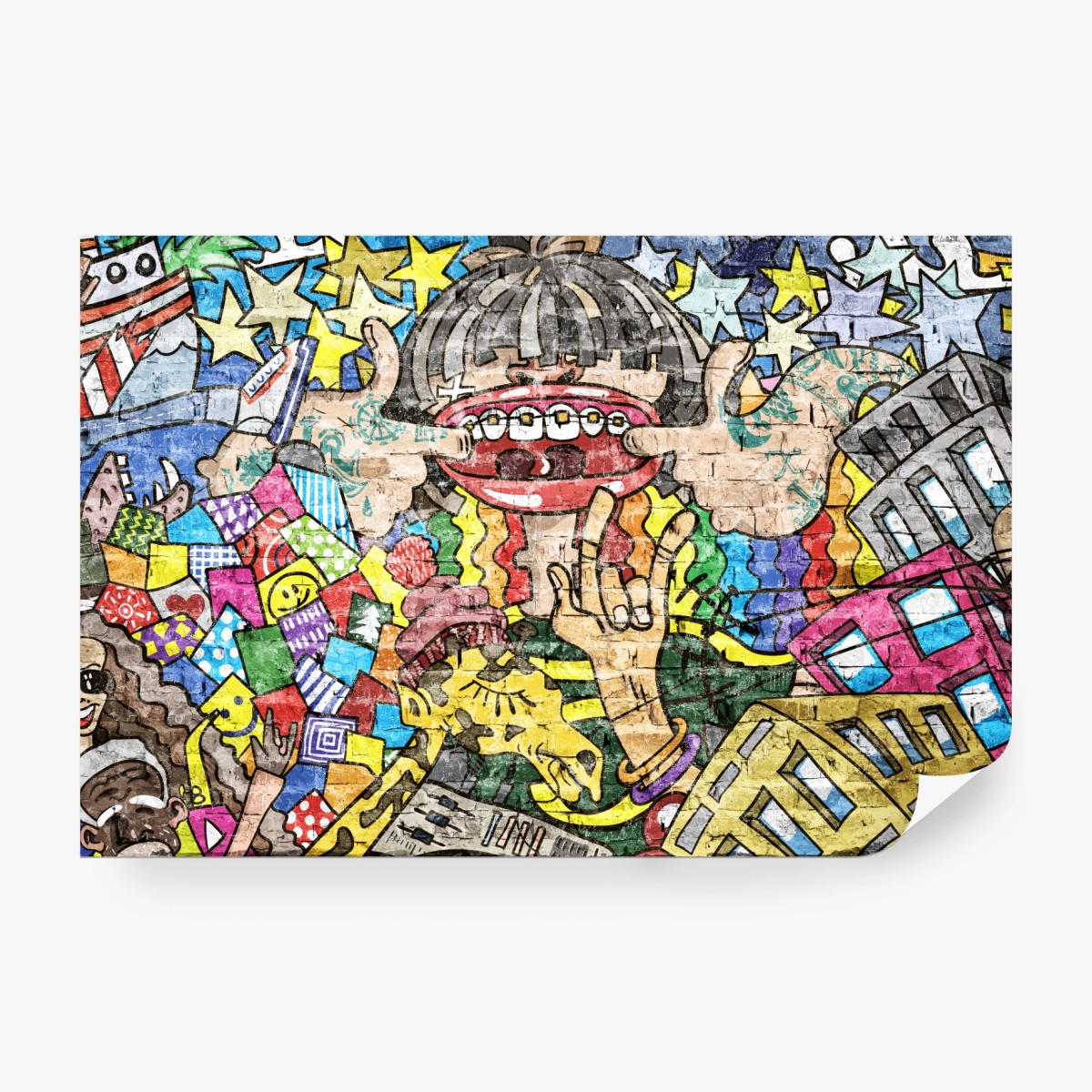 Fototapeta kolorowy mural graffiti z zabawną postacią – Wallissimo® Fototapeta kolorowy mural graffiti z zabawną postacią – Wallissimo®