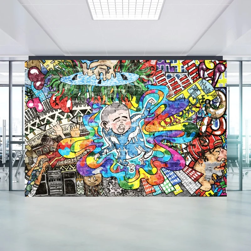 Fototapeta kolorowy mural graffiti ze śniącym dzieckiem