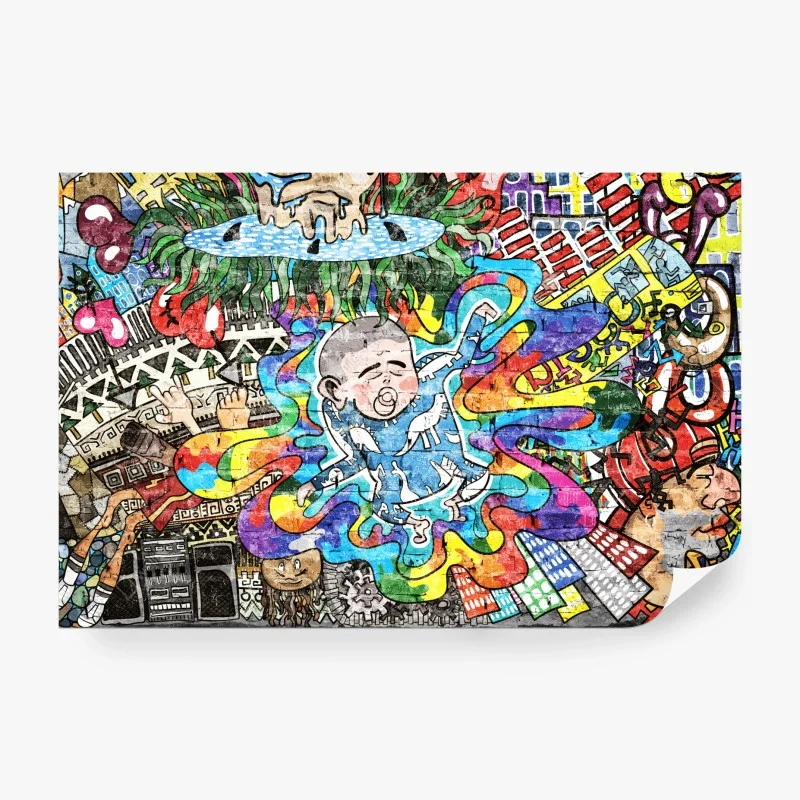 Fototapeta kolorowy mural graffiti ze śniącym dzieckiem