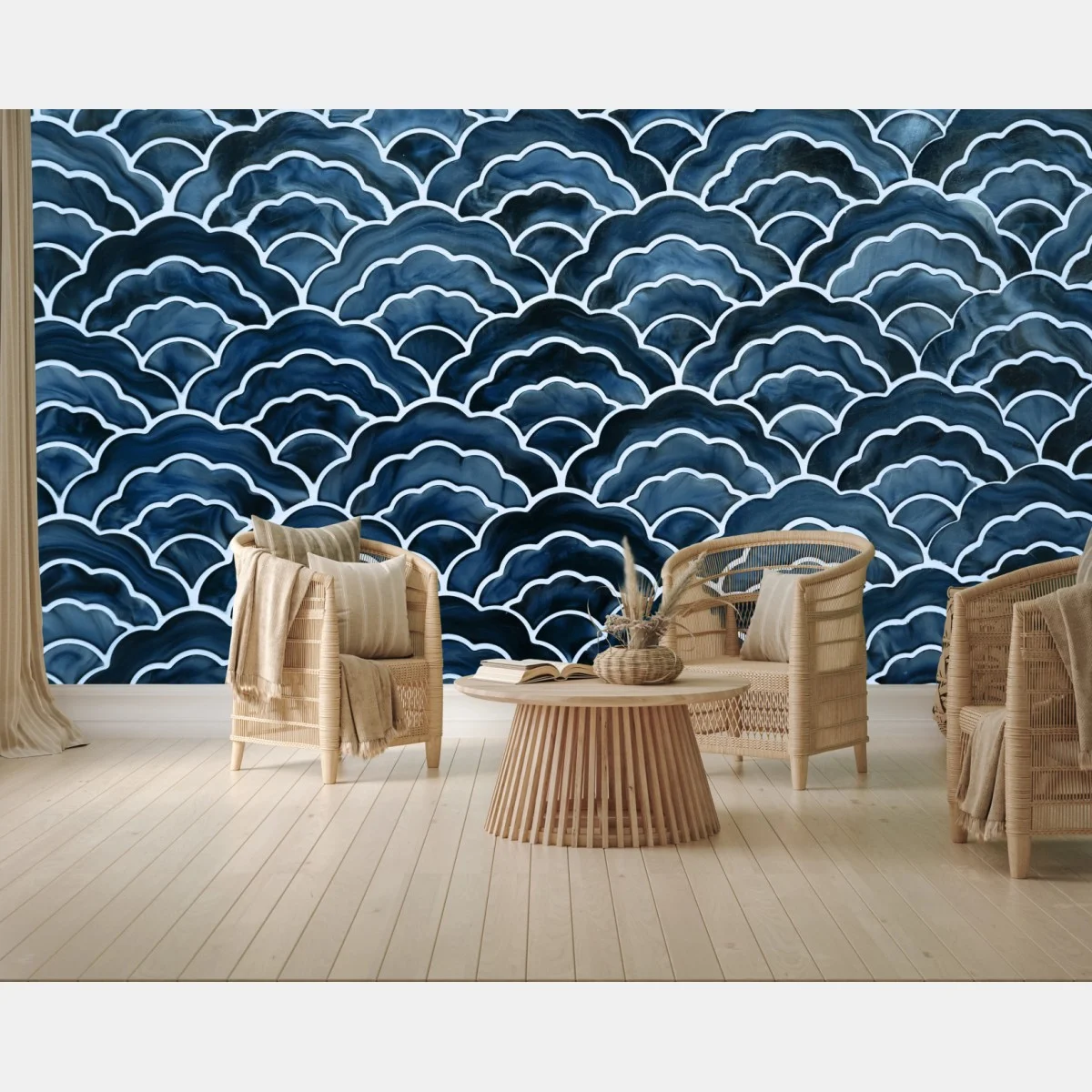 Fototapeta japoński niebieski wzór seigaiha – Wallissimo® Fototapeta japoński niebieski wzór seigaiha – Wallissimo®