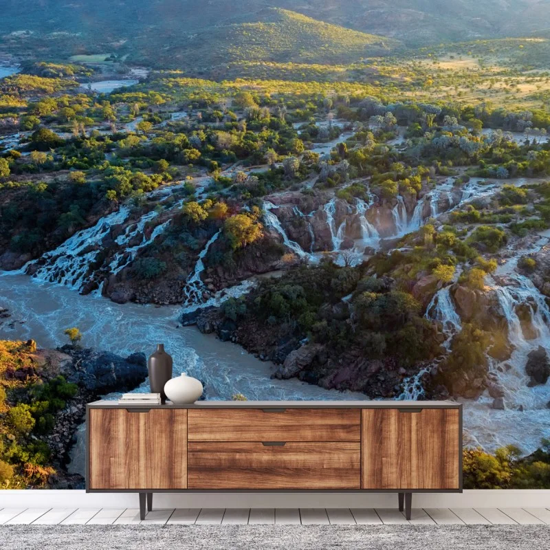 Fototapeta wschód słońca nad Epupa Falls i rzeką Kunene