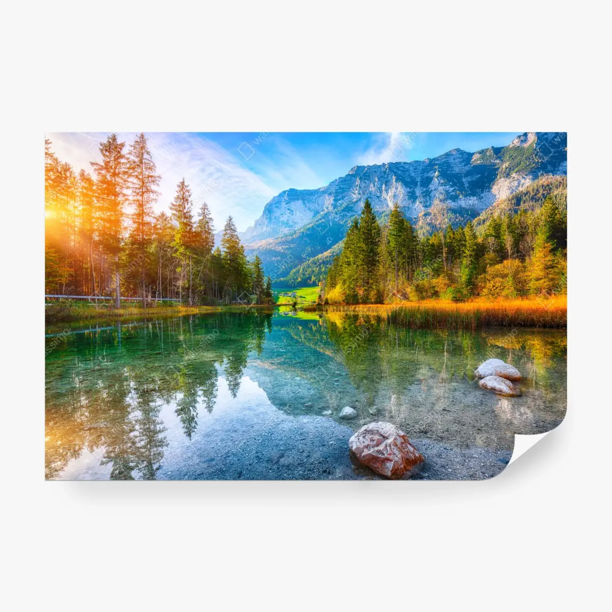 Fototapeta jezioro Hintersee jesienny zachód i odbicie – Wallissimo®