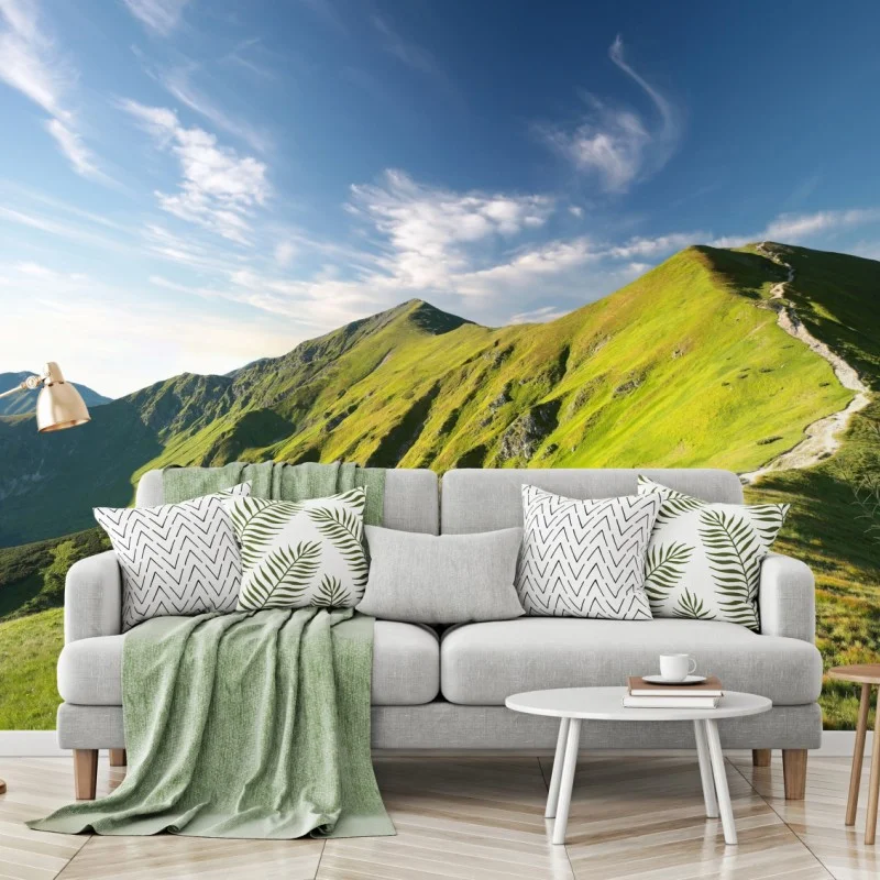 Fototapeta słoneczny grzbiet górski ze ścieżką