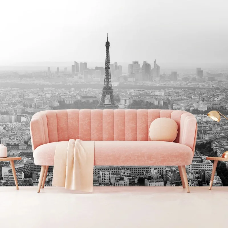 Fototapeta elegancka Wieża Eiffla panorama lotnicza w odcieniach szarości