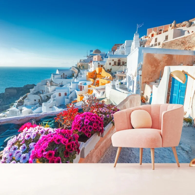 Fototapeta słoneczne Santorini na klifie