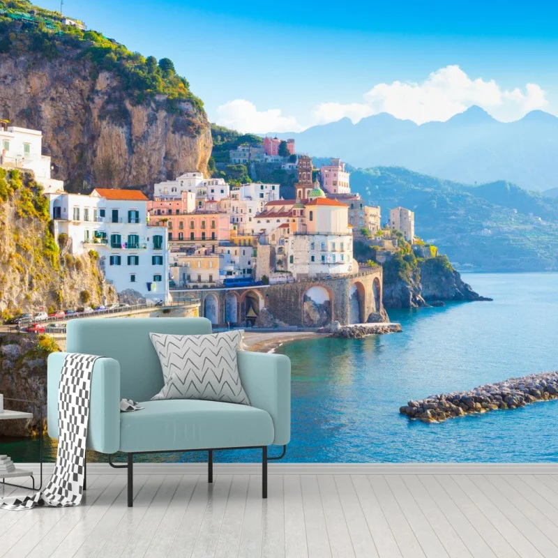 Fototapeta słoneczna wioska na klifie Wybrzeże Amalfi