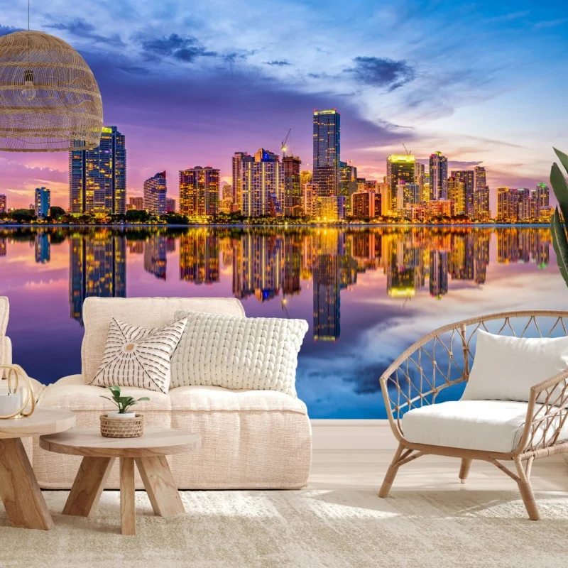 Fototapeta Miami panorama odbita w Biscayne Bay