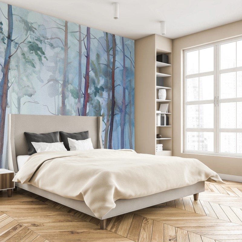 Fototapeta mglisty akwarelowy las