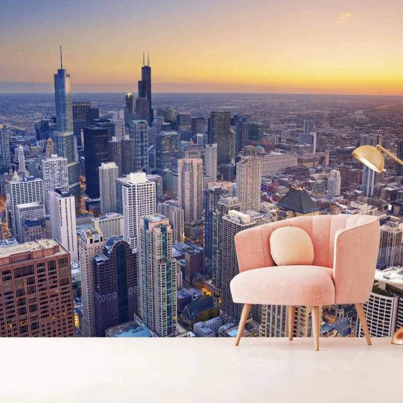 Fototapeta panorama miasta o zachodzie słońca – Wallissimo® Fototapeta panorama miasta o zachodzie słońca – Wallissimo®