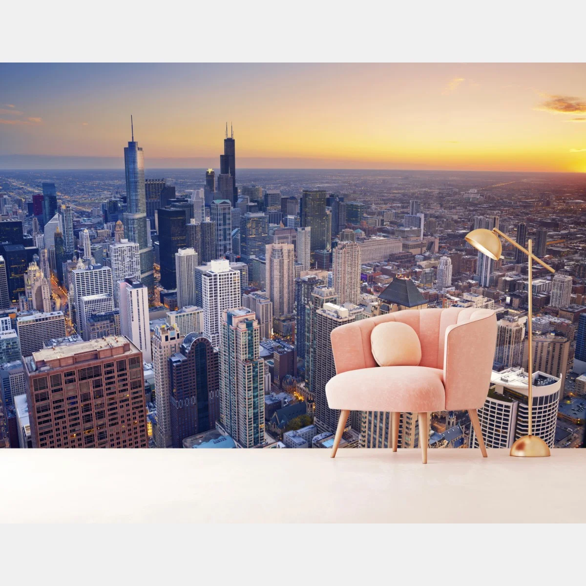 Fototapeta panorama miasta o zachodzie słońca – Wallissimo® Fototapeta panorama miasta o zachodzie słońca – Wallissimo®