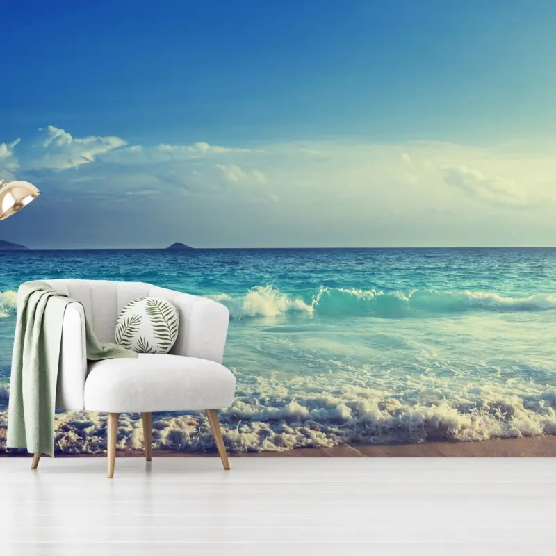 Fototapeta plaża na Seszelach o zachodzie słońca