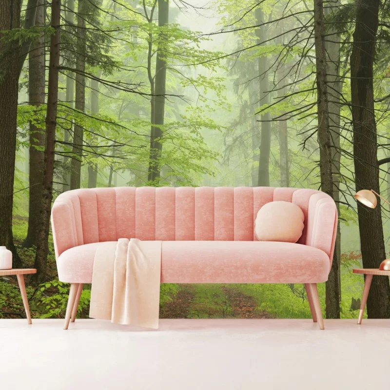 Fototapeta mglisty zielony leśny szlak