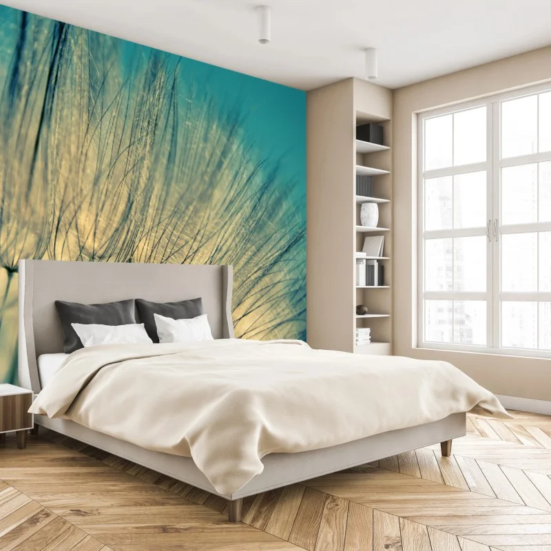 Fototapeta delikatne zbliżenie mlecza w miękkim niebieskim