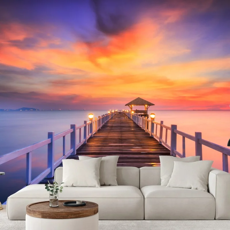 Fototapeta drewniany pomost o wschodzie słońca