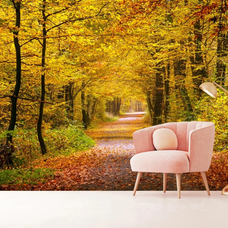 Fototapeta złota jesienna ścieżka w lesie