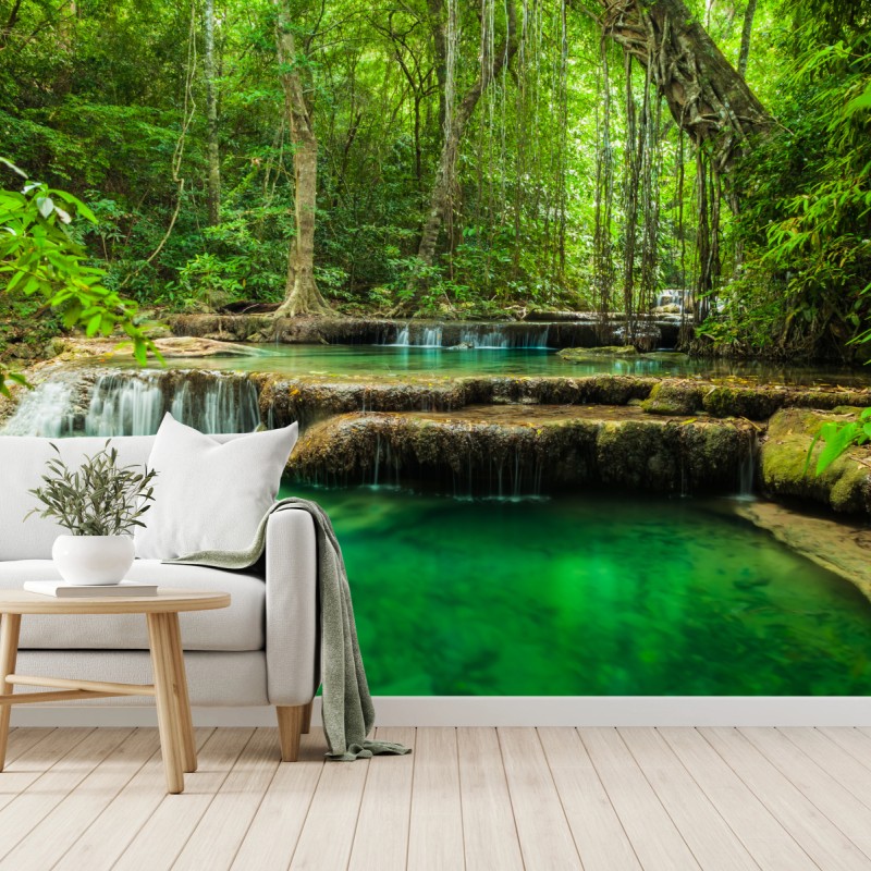 Fototapeta spokojne turkusowe baseny przy wodospadzie Erawan