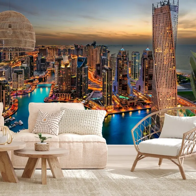 Fototapeta Dubaj marina wieczorna panorama – Wallissimo® Fototapeta Dubaj marina wieczorna panorama – Wallissimo®