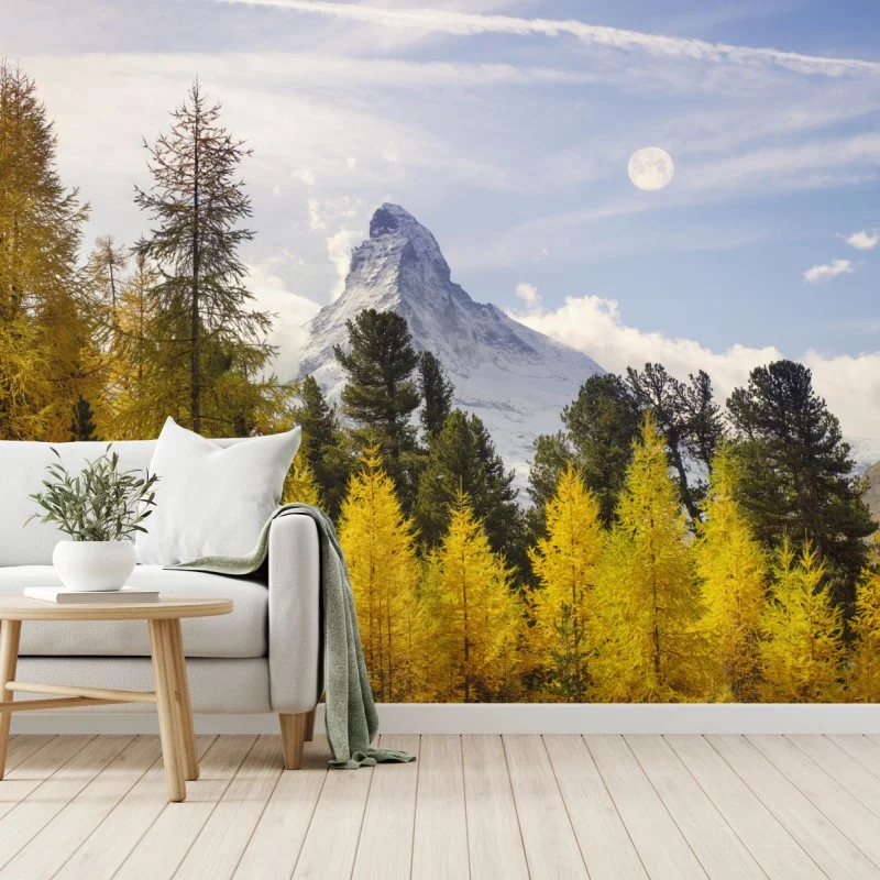 Fototapeta złote modrzewie i Matterhorn