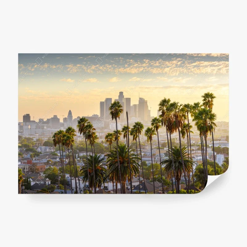 Fototapeta złota panorama Los Angeles z palmami
