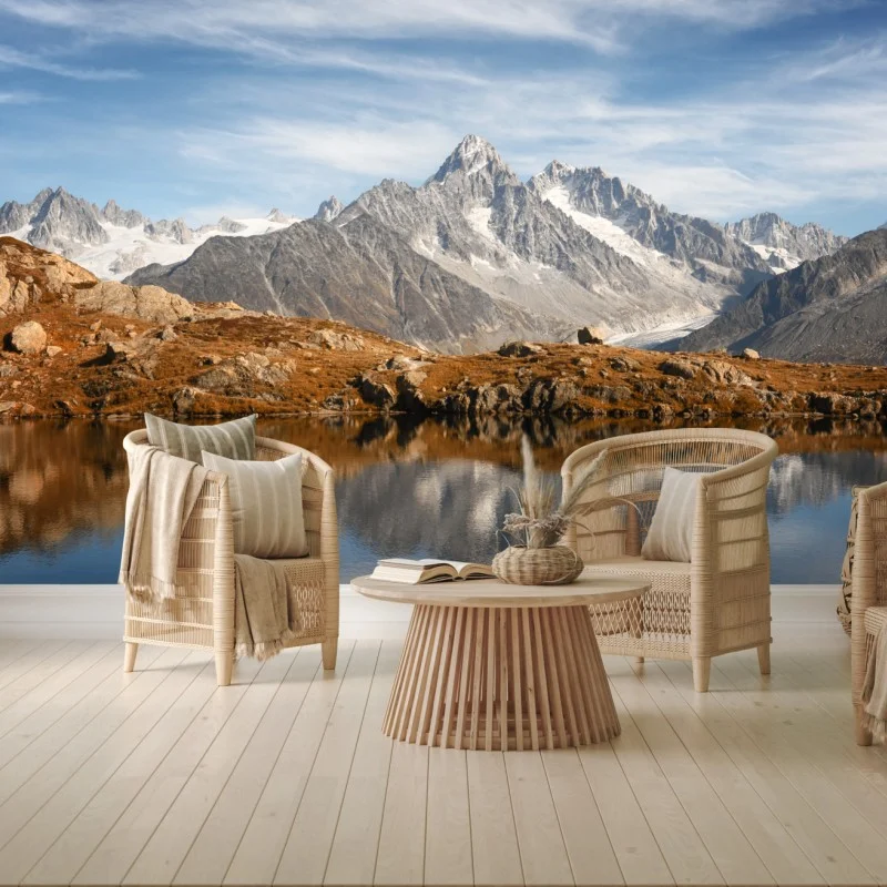 Fototapeta spokojne alpejskie szczyty odbite w jeziorze