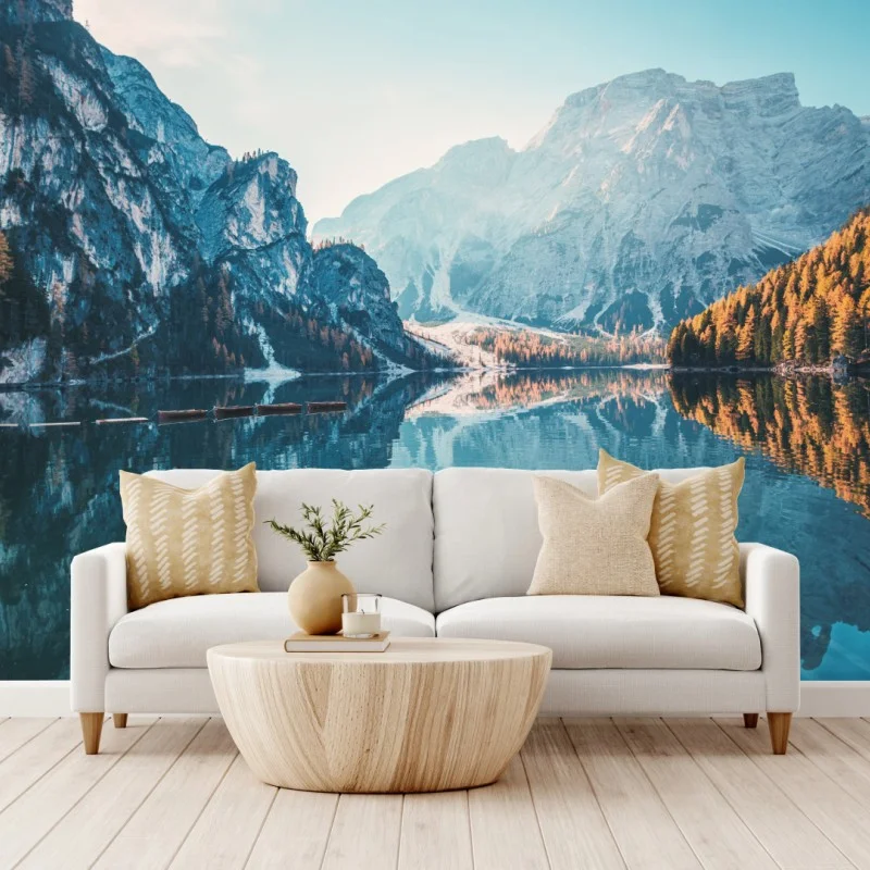 Fototapeta spokojny poranek nad jeziorem Braies, Dolomity