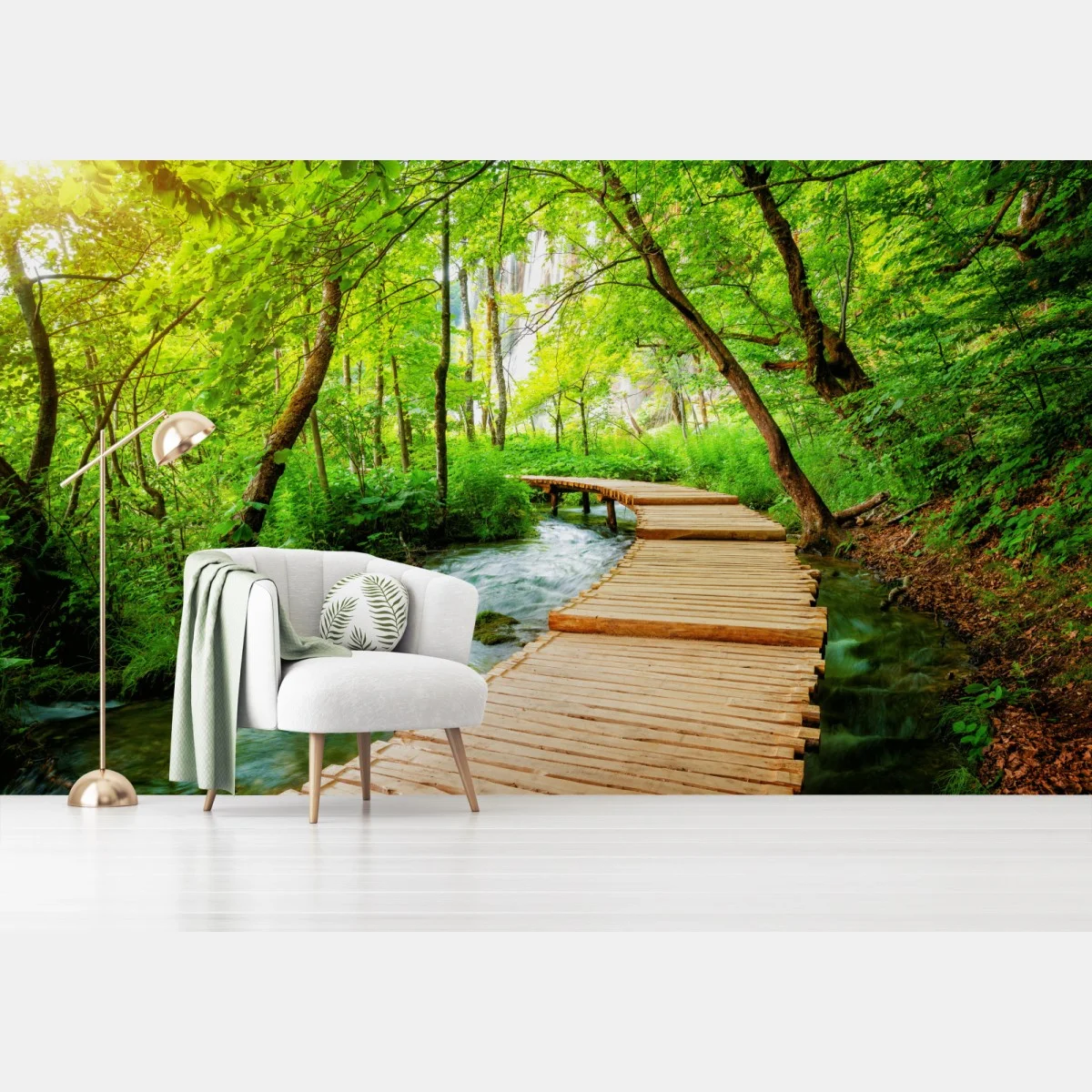 Fototapeta drewniany pomost w Plitwickich Jeziorach – Wallissimo® Fototapeta drewniany pomost w Plitwickich Jeziorach – Wallissimo®