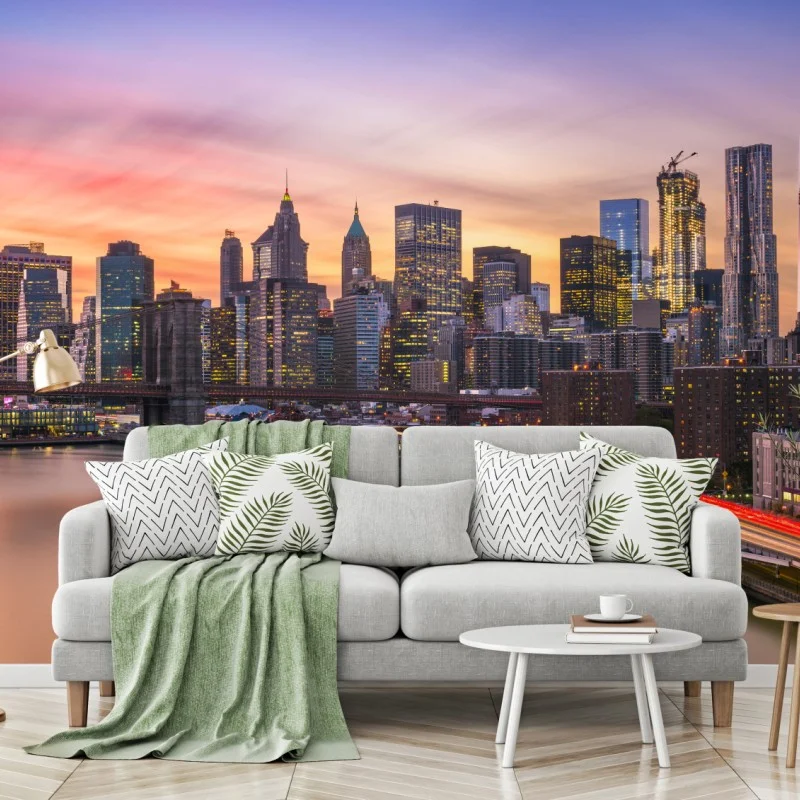 Fototapeta panorama Nowego Jorku o zachodzie słońca