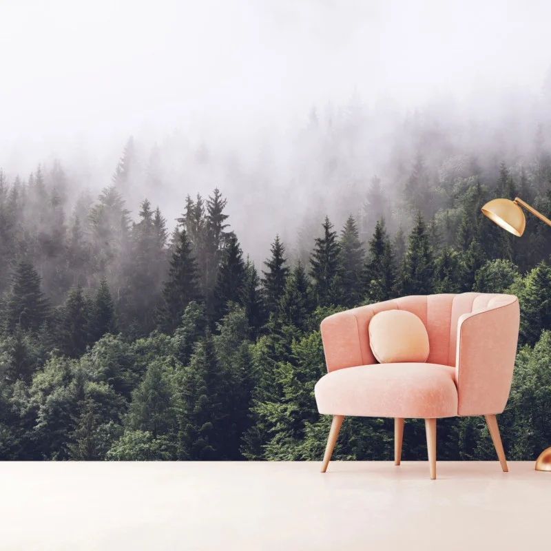 Fototapeta mglisty las iglasty na górskim zboczu