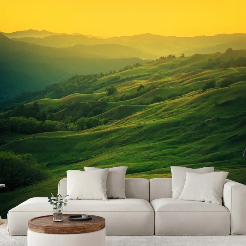 Fototapeta falujące wzgórza Północnej Kalifornii o zachodzie słońca