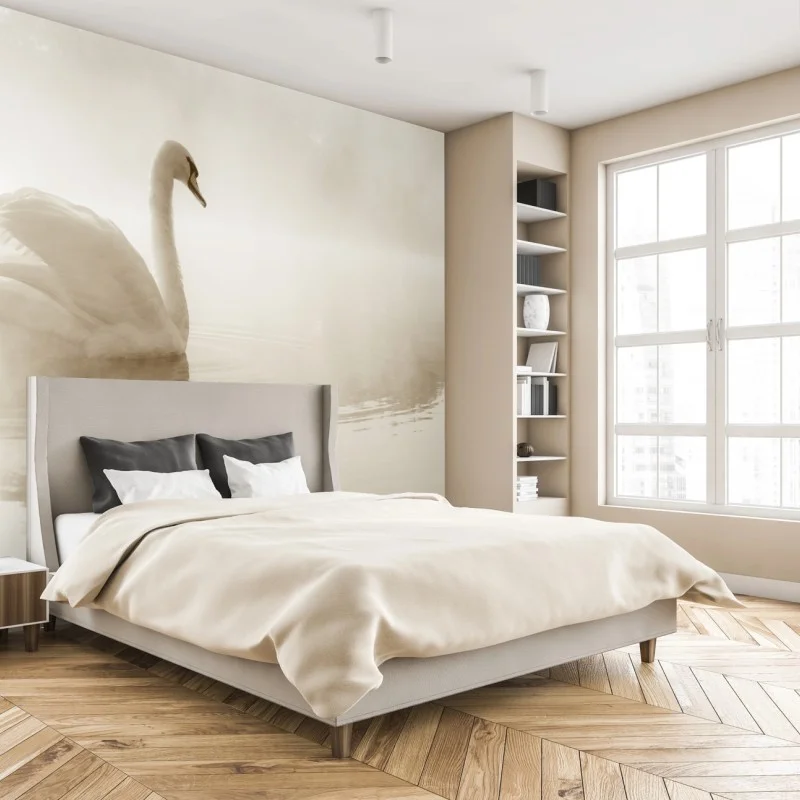 Fototapeta elegancki łabędź we mgle