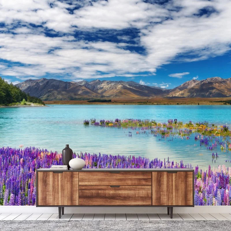 Fototapeta Lake Tekapo łubinowy dywan nad turkusowym jeziorem