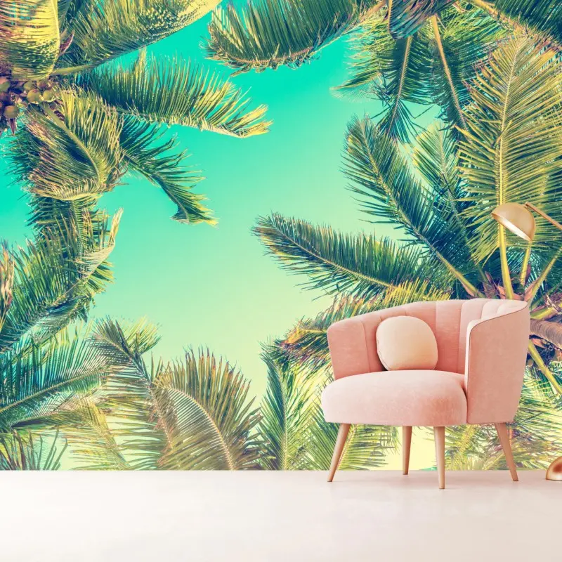 Fototapeta vintage turkusowy baldachim palm