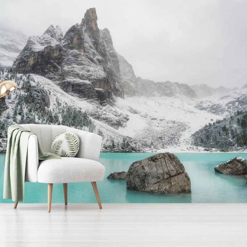 Fototapeta turkusowe jezioro alpejskie pod ośnieżonymi szczytami