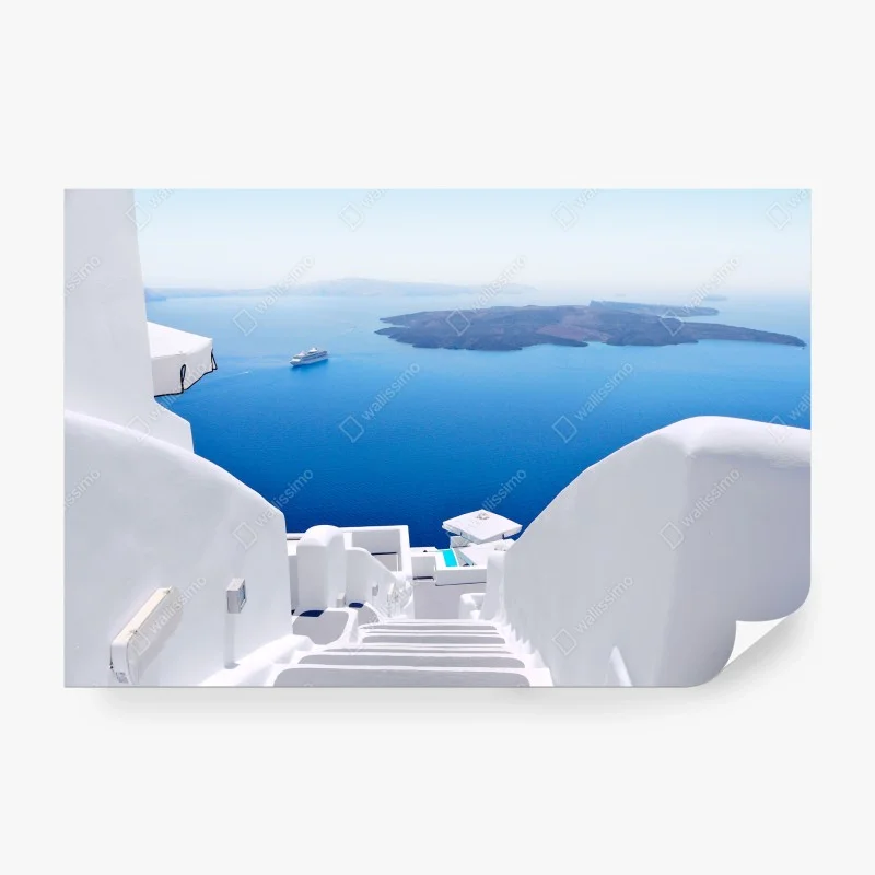 Fototapeta Santorini białe schody nad morzem – Wallissimo®