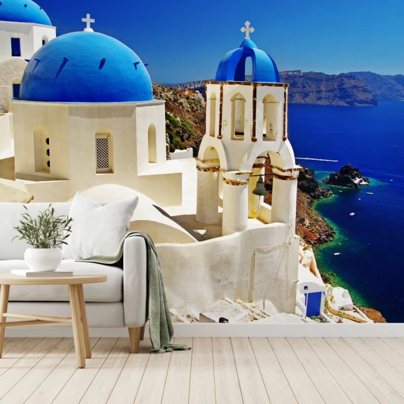 Fototapeta Santorini błękitne kopuły nad morzem