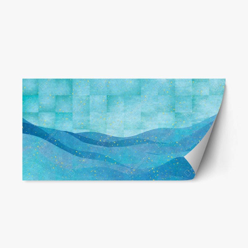 Naklejka repozycjonowalna turkusowe fale abstrakcyjna kompozycja