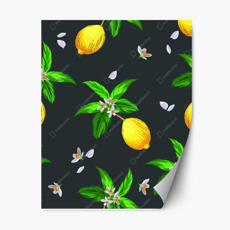 Naklejka repozycjonowalna żywy wzór z cytrynami i liśćmi