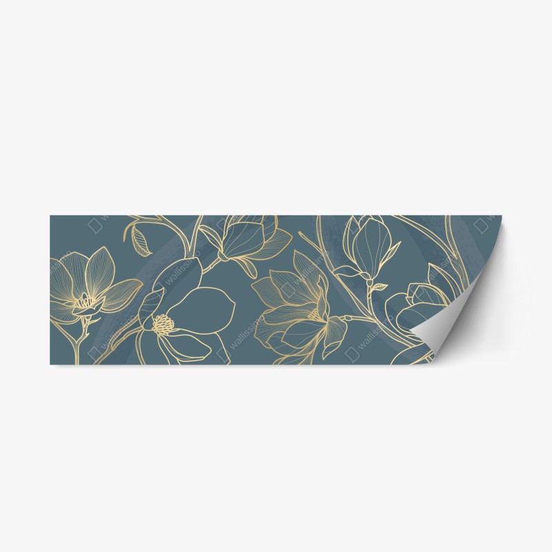 Naklejka repozycjonowalna złota magnolia na turkusowym tle