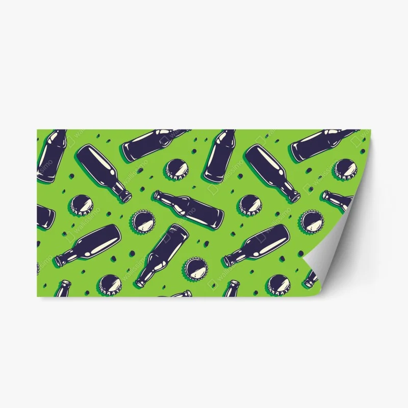 Naklejka repozycjonowalna wzór butelek piwa w stylu pop art na zielonym tle