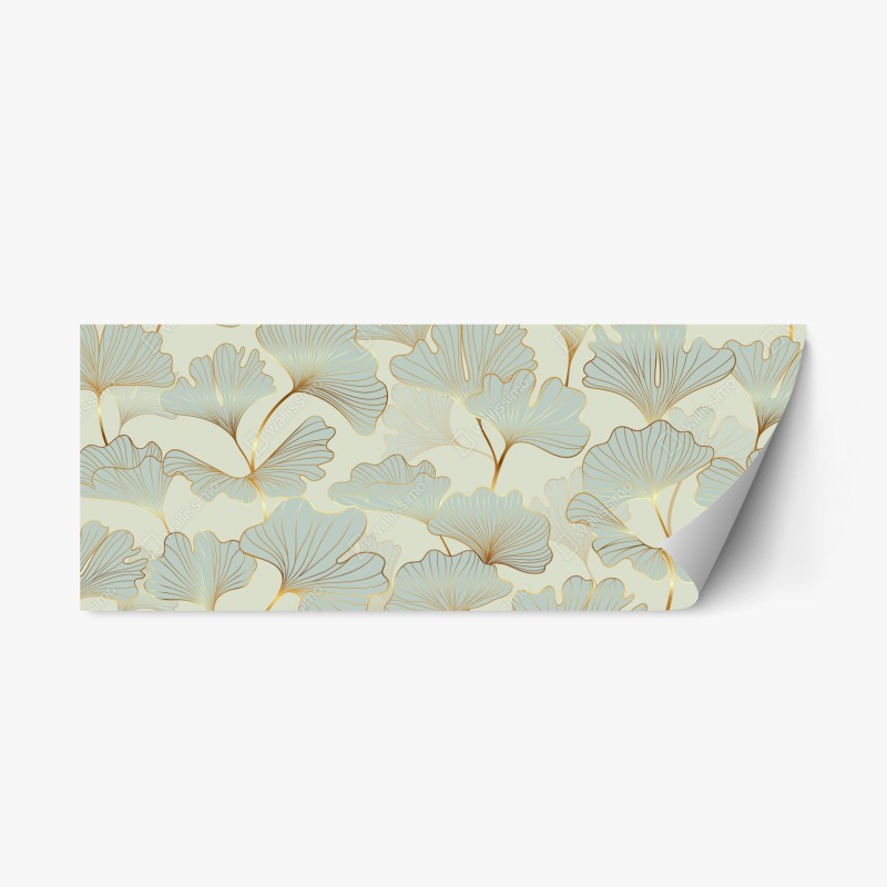 Naklejka repozycjonowalna pastelowy wzór liści miłorzębu ze złotymi akcentami