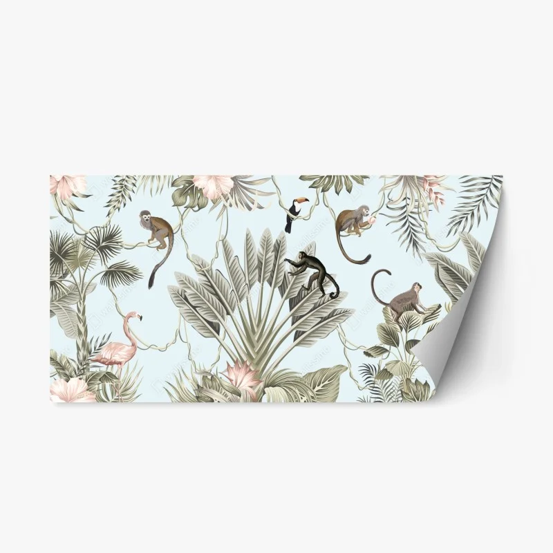 Naklejka repozycjonowalna pastelowy wzór dżungli z zwierzętami
