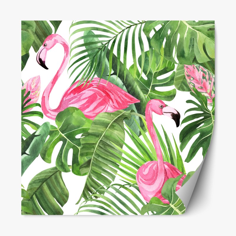 Naklejka repozycjonowalna różowe flamingi tropikalny wzór akwarelowy