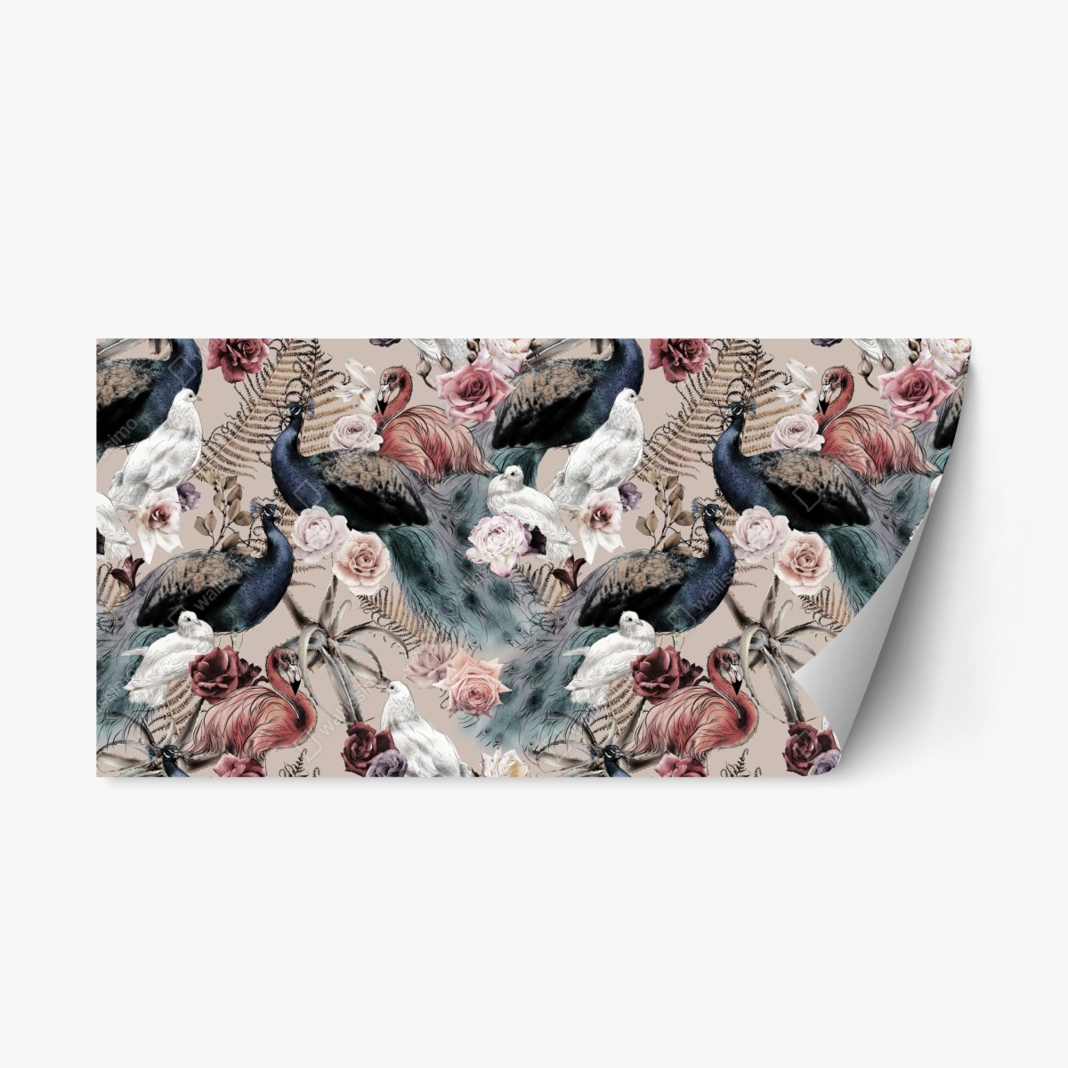 Naklejka repozycjonowalna akwarelowy wzór z ptakami i różami – Wallissimo®