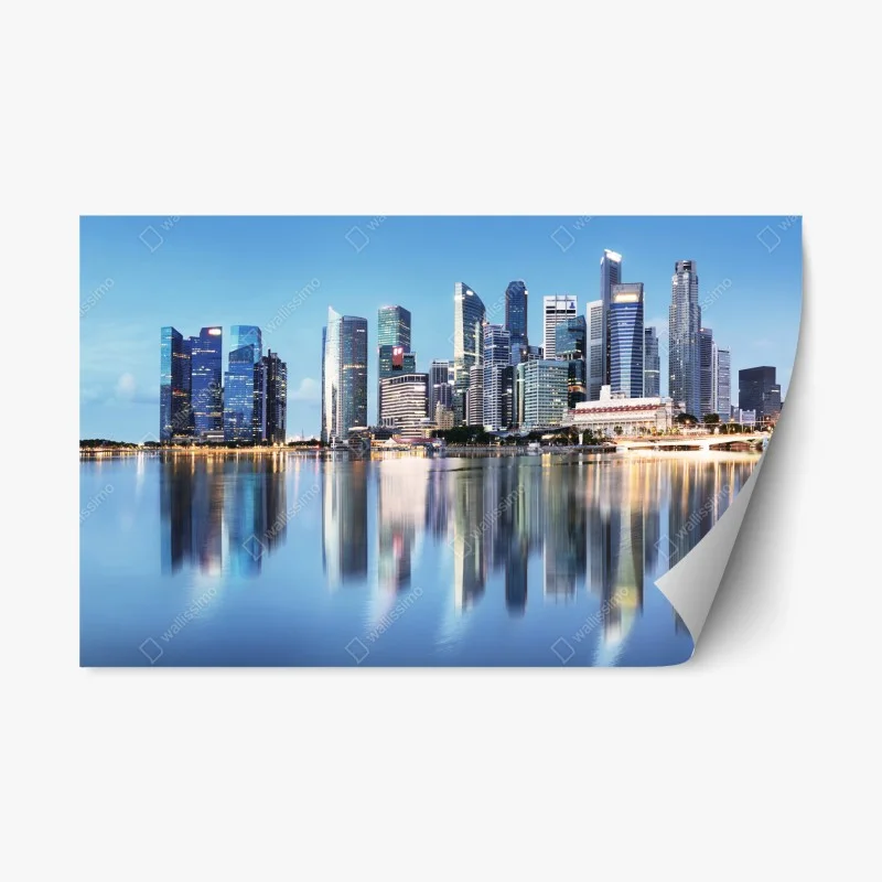 Naklejka repozycjonowalna nowoczesna panorama miasta odbita w wodzie