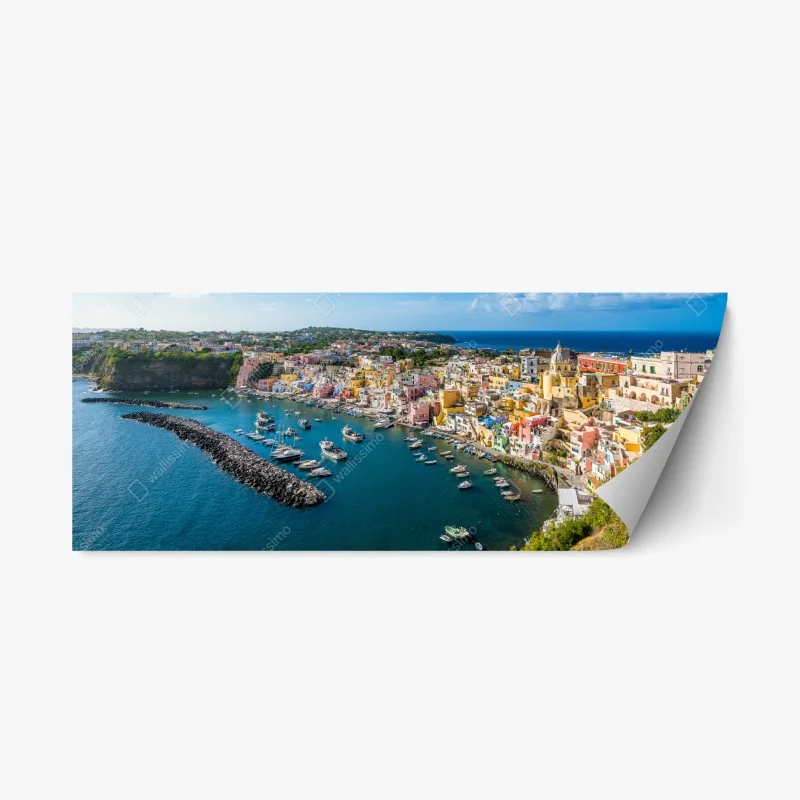 Naklejka repozycjonowalna kolorowa panorama portowa Morza Śródziemnego