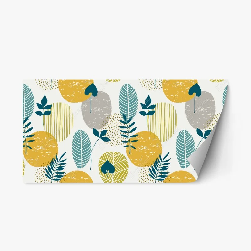 Naklejka repozycjonowalna turkusowo-musztardowy botaniczny wzór